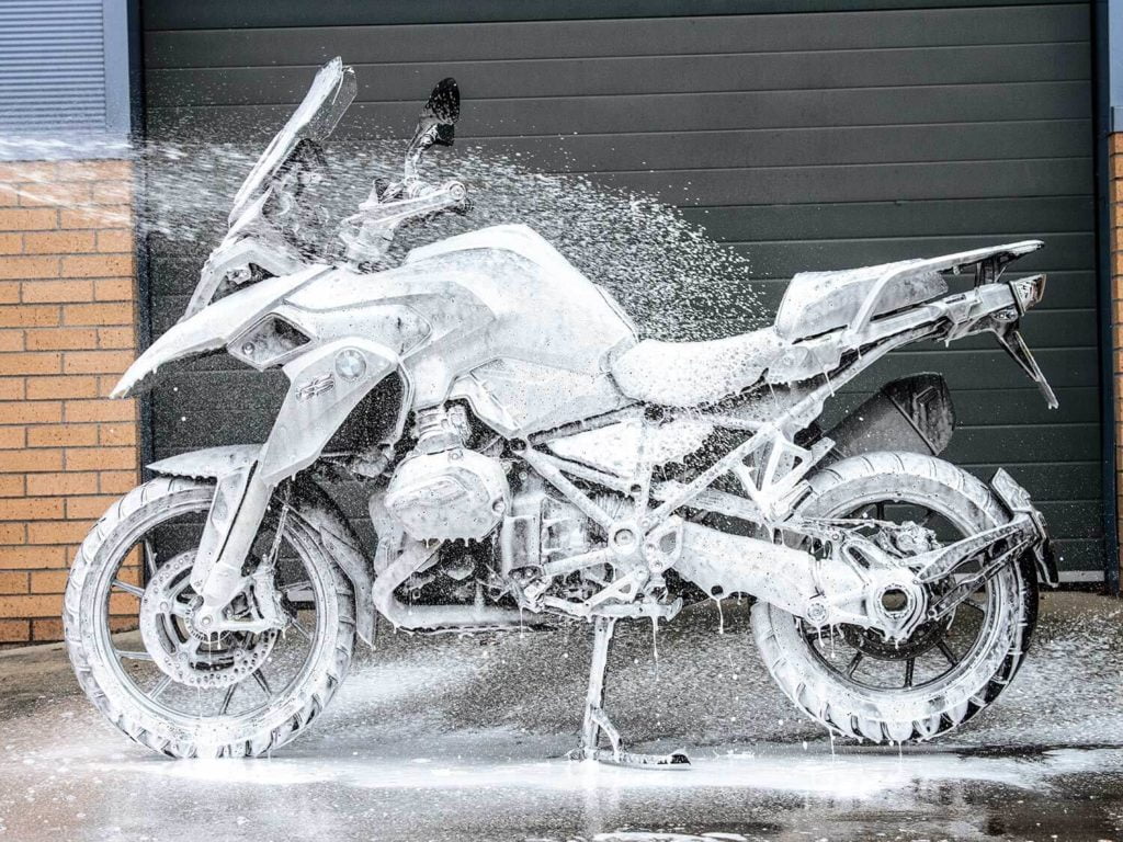 Motorcycle is being sanitize and disinfected from covid 19