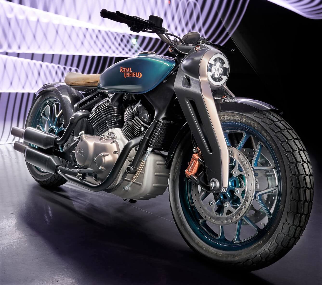 Royal Enfield KX Concept 838cc V-twin bobber viewed from the side