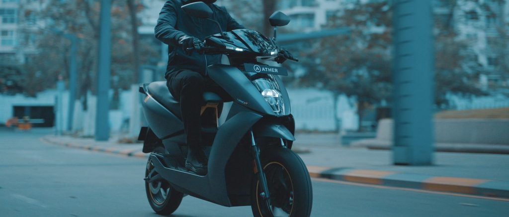 A man riding Ather electric Scooty