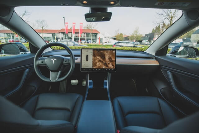 a rear view of the tesla car from inside